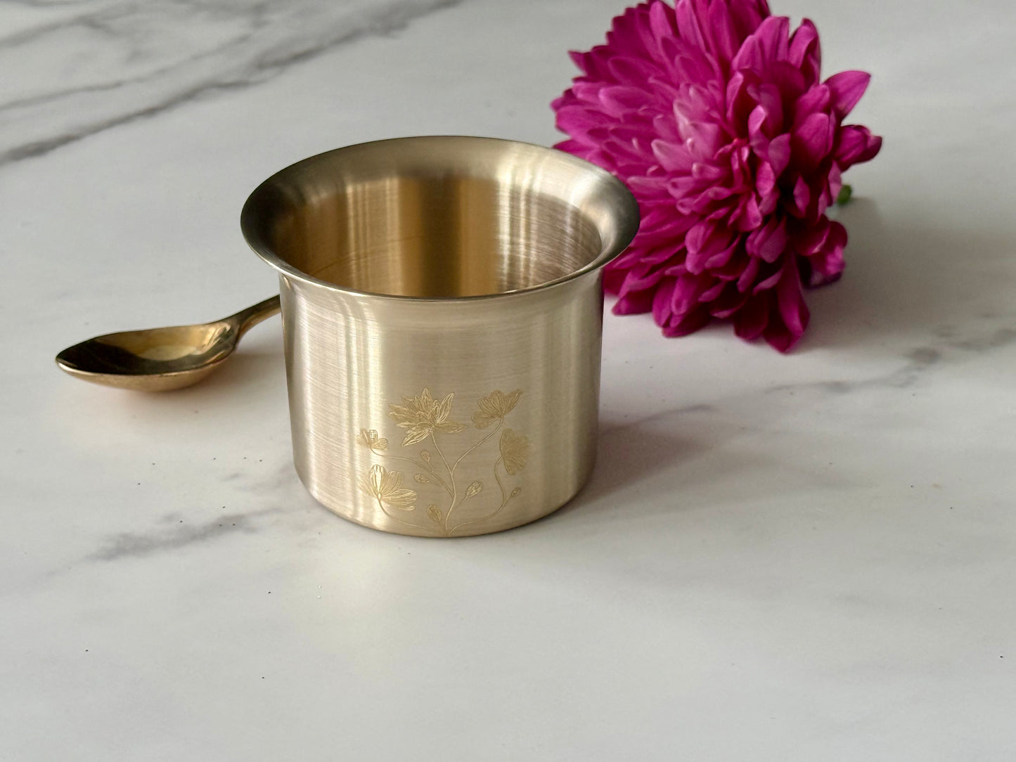 Bronze (Kansa) Floral Beverage Mugs (Set of 2)