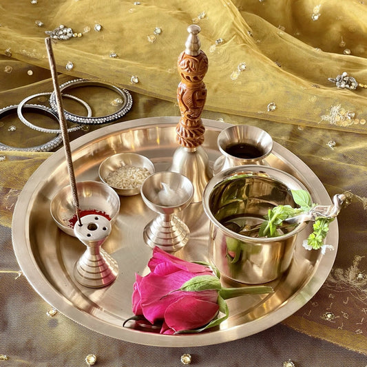 Pure Bronze Pooja set Large Matt Finish