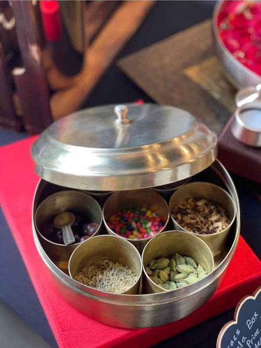 Brass masala box with Engraved Lid