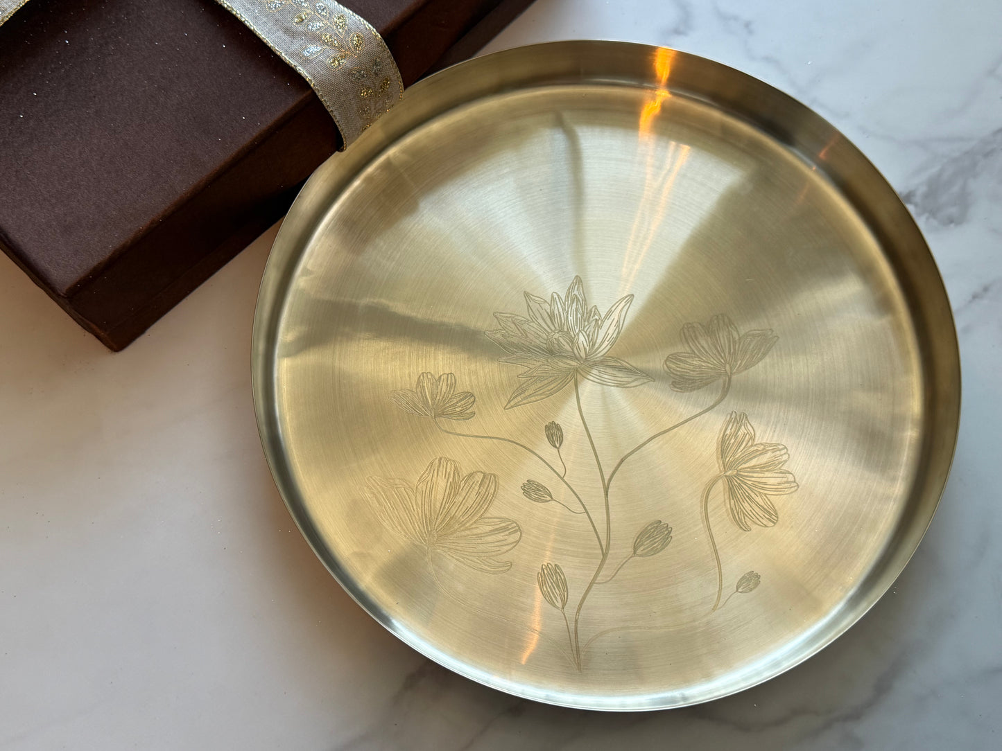 Pure Bronze (Kansa) Platter in Festive Gift Box